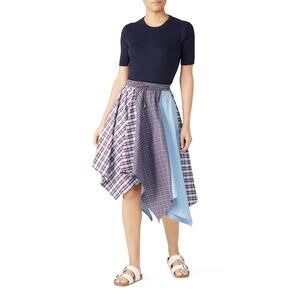 Victoria/Tomas Runway Mixed Plaid Drawstring Asymmetrical Skirt Blue & Red M/38